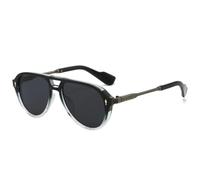 JUJNTNT Occhiali da sole di lusso da donna con doppi ponti retrò, alla moda, rivetti, occhiali da sole da uomo, UV400, tendenza, sport all'aria aperta (nero grigio trasparente)