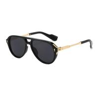 JUJNTNT Occhiali da sole di lusso da donna con doppi ponti retrò, rivetti alla moda, occhiali da sole da uomo, UV400, tendenza per sport all'aria aperta (nero grigio dorato)