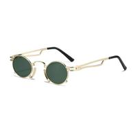 JUJNTNT Occhiali da sole ovali piccoli retrò da donna e uomo, con montatura in metallo irregolare, punk, UV400 (verde scuro dorato)