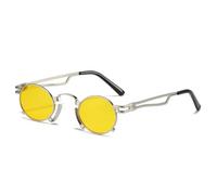 JUJNTNT Occhiali da sole ovali piccoli retrò da donna e uomo, montatura in metallo irregolare, punk, UV400 (giallo argento)