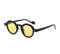 JUJNTNT Occhiali da sole rotondi piccoli retrò da donna, alla moda, con lenti trasparenti color oceano, UV400, da uomo, con rivetti, stile punk (nero e giallo)