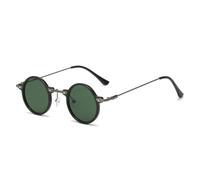 JUJNTNT Occhiali da sole rotondi piccoli retrò per donna e uomo, lenti trasparenti color oceano, UV400, punk (nero, verde scuro)
