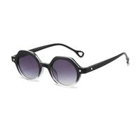 JUJNTNT Occhiali da sole rotondi piccoli retrò punk da donna, tonalità sfumate, moda UV400, uomo, rivetti (nero grigio trasparente)