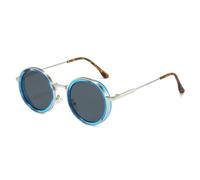 JUJNTNT Occhiali da sole rotondi vintage da uomo, moda, metallo multicolore, tonalità retrò, alla moda, lusso, UV400 (blu)