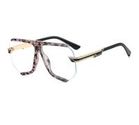 JUJNTNT Occhiali da vista oversize a scudo, stile retrò, con lenti trasparenti e montatura senza bordo, con eleganti aste in metallo, taglia unica C3.