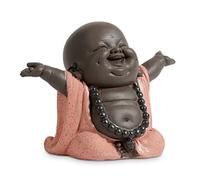 JUJOYBD Piccolo Buddha, simpatico monaco statua, simpatico Buddha sorridente in ceramica, statuetta ornamentale, decorazione regalo per scrivania, soggiorno, altezza 7,8 cm, arancione
