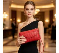 Jujube - Pochette rossa morbida in poliuretano goffrato, con cinturino da | Design con cerniera multipla con doppia linguetta dorata a goccia sotto la patta curva anteriore e fodera in poliestere che