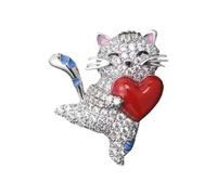JUJUFREE Spilla in lega a forma di gatto che abbraccia il cuore, elegante accessorio da donna alla moda