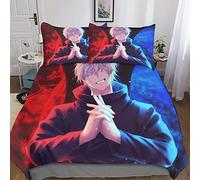 Jujutsu Kaisen Set Copripiumino 3 Pezzi, 100% Microfibra Biancheria Da Letto Set, Stampa 3D Animated Characters Copripiumino, Con Federa E Chiusura A Cerniera, Per Bambini Adulti King（220x240cm）
