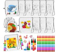 Jukibole Borse in tessuto per bambini, 10 tasche retrattili e pastelli a cera impilabili (10 colori 1) Borse per le vacanze dei bambini, feste di compleanno