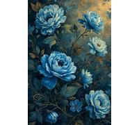 JuKo Vintage Flower Notebook for Women, 6x9 inch, 120 Pages, Lined Notebook, Blue Flowers, Retro Botanical Journal