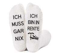 JUKOTA 1 paio Calzini divertenti per l'ingresso in pensione, regalo da donna, con scritta in lingua tedesca "Ich bin in pensione" Ich muss GAR NIX, pensionato, regalo di addio(bianchi)