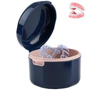 JUKOTA 1 pezzo contenitore per apparecchi ortodontici con filtro, coperchio portatile per protesi dentarie, blu, a doppia parete foro di scarico, contenitore per la pulizia di apparecchi ortodontici