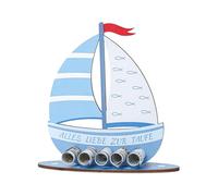 JUKOTA 1Pcs Regali per battesimo ragazzo, regalo in denaro per battesimo - barca in legno con base, regalo originale per battesimo per ragazzi (blu)