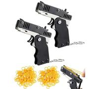 JUKOTA 2 pcs nero pistole a nastro in gomma, giocattolo Easy Load, pieghevole, a mano, mini pistola in gomma metallica con portachiavi e 120 elastici elastici