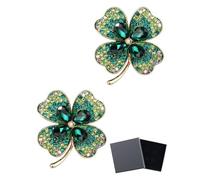 JUKOTA 2Pcs Spilla Strass Trifoglio a Quattro Foglie Verde per Donne e Uomini, Pin per Maglione, Cappotto, Cardigan, Festa di Matrimonio, Compleanno