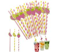 JUKOTA 30 cannucce di carta usa e getta con motivo a limoni, graziose cannucce decorative a righe per feste di compleanno per baby shower, feste di compleanno, progetti fai da te, giallo