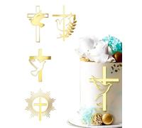 JUKOTA 4pz Topper Torta Croce Decorazione Torta Croce Dorato in Acrilico Croce per Decorazione Torta Cake Prima Comunione Matrimonio Battesimo Cresima Oro,croce dorato topper,croce
