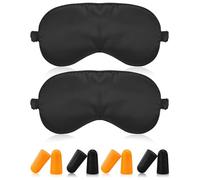 JUKOTA Mascherina per Dormire in Seta Naturale, Maschera Occhi con Tappi per Orecchie e Fascia Regolabile, Copri Occhi per Dormire per Uomo e Donna, 2 Pcs (Nero)