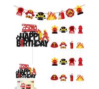 JUKOTA set da 18 pezzi Decorazioni Torta Pompiere, Pompiere Cake Topper, Pompiere Figure Decorazioni Torta, Happy Birthday Cake Topper, Festa di Compleanno Baby Shower Decorazioni per Bambini