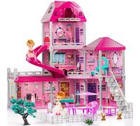 JUKUDAHU - Giocattoli per la casa per ragazze dai 4 agli 8 anni, 3 piani, 6 stanze, giochi al coperto con bambole, mobili e accessori, giocattolo per bambini, regali di compleanno per ragazze 3-5