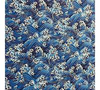 Jukway 100cm Stoffa al Metro Tessuto Cotone largo 145 cm, Bronzo Fiore d'Oro Motivi Stampati, 100% Cotone Stoffe per Cucito Creativo Decorazioni Fai-da-Te Quilting Artigianato (Blu - Grande Onda)