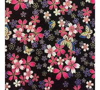 Jukway 100cm Stoffa al Metro Tessuto Cotone largo 145cm, Bronzo Fiore d'Oro Motivi Stampati, 100% Cotone Stoffe per Cucito Creativo Decorazioni Fai-da-Te Quilting Artigianato (Nero, Fiori di Ciliegio)