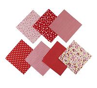 Jukway 7 Pezzi Tessuto di Cotone 50 x 50 cm Stampati Stoffa Patchwork Quadrati Tessuti Bundle Design Assortiti Trapuntato Cucito fai da te Decorazione Artigianato Quilting Scrapbooking (Rosso)