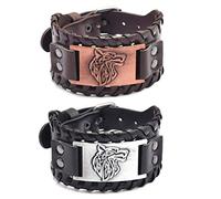 Juland Set di 2 braccialetti da uomo in pelle sintetica, stile punk, con cintura larga, cinturino Rock Wrap, regolabile