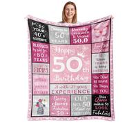 Julazy Regalo per il 50° compleanno per lei, coperta per il 50° compleanno 127 x 60 cm, regalo di compleanno per le donne, decorazioni per il 50° compleanno, regali per 50 anni per donne, per donna di