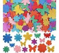 JULBEAR 200 adesivi in schiuma glitterata primaverile, autoadesivi, colorati, a forma di fiore e farfalla, adesivi in schiuma per arti e mestieri, fai da te, scrapbooking, biglietti, decorazione per