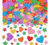 JULBEAR Adesivi in schiuma glitterata, 300 pezzi, con stelle colorate, a forma di cuore, per bambini, in gomma espansa glitterata, per fai da te