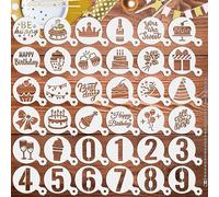 JULBEAR Stencil per biscotti di compleanno, 36 pezzi, riutilizzabili, stencil per decorare caffè, strumenti per biscotti, pasticceria, pittura, dessert, decorazione fai da te per feste di compleanno,