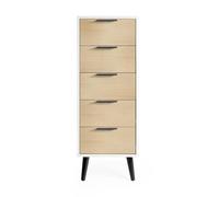 Julian Bowen Alba 5 cassettiera stretta con chiusura ammortizzata, bianco e rovere, 120,5 x 45 x 40