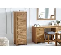 Julian Bowen Cassettiera stretta Mallory a 7 cassetti, in legno di quercia, 141 x 48 x 44