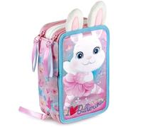 Julian Ross Bunny Ballerina Astuccio Triplo Riempito 3D Bambina, 45 Accessori Scuola Elementare, 3 Zip, Scomparti Organizzati, Pastelli, Pennarelli, Colla, Forbici, Coniglietta