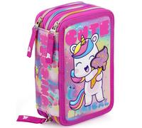 Julian Ross Unicorno Con Gelato Astuccio Triplo Riempito 3D Bambina, 45 Accessori Scuola Elementare, 3 Zip, Scomparti Organizzati, Pastelli, Pennarelli, Colla, Forbici