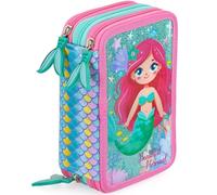 Julian Ross Astuccio 3 Scomparti - 45 Pezzi, 2 Penne Cancellabili, Pastelli 4.0, Forbici, Colla, Pennarelli - Scuola Elementare e Regalo Bambina - Sirena