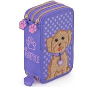 Julian Ross Astuccio 3 Scomparti - 45 Pezzi, 2 Penne Cancellabili, Pastelli 4.0, Forbici, Colla, Pennarelli - Scuola Elementare e Regalo Bambina - Barboncino Toy Cucciolo