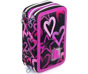 Julian Ross Astuccio 3 Scomparti - 45 Pezzi, 2 Penne Cancellabili, Pastelli 4.0, Forbici, Colla, Pennarelli - Scuola Elementare e Regalo Bambina - Cuori e Stelle