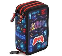 Julian Ross Astuccio 3 Scomparti - 45 Pezzi, 2 Penne Gel Cancellabili, Colla, Forbici, Pastelli 4.0, 3 Zip, Bambini, Scuola e Regalo Gamer