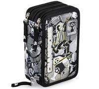 Julian Ross Champions Bianconero Astuccio Triplo Riempito Bambini, 45 Accessori Scuola Elementare, 3 Zip, Scomparti Organizzati, Pastelli, Pennarelli, Colla, Forbici, Per Juve Fan