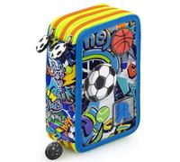 Julian Ross Astuccio 3 Scomparti Bambini - 45 Pezzi, 2 Penne Cancellabili, Pastelli 4.0, Forbici, Colla, Pennarelli - Scuola e Regalo - Multicolore - Sport, Calcio, Tennis, Basket