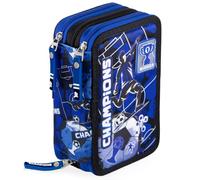 Julian Ross Astuccio Scuola 3 Scomparti Completo 46 Accessori Bambini | Kit Cancelleria Neroazzurri, 3 Penne Gel Cancellabili, Pennarelli, Pastelli, Colla, Evidenziatore, Per Inter Fan