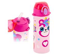 Julian Ross Borraccia Termica Bambina 500 ml con Cannuccia Pandacorno - Acciaio Inox Doppia Parete Sottovuoto, Tappo a Scatto, Senza BPA, Antigoccia - Scuola e Sport - Rosa