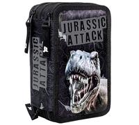 Julian Ross Dinosauro T-Rex Black Astuccio Triplo Riempito Bambino, 45 Accessori Scuola Elementare, 20 Centimetri, Colla Stick, Mina+, 3 Zip, Scomparti Organizzati