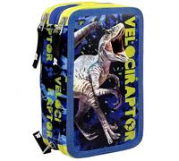 Julian Ross Dinosauro Velociraptor Astuccio Triplo Riempito Bambino, 45 Accessori Scuola Elementare, 20 Centimetri, Colla Stick, Mina+, 3 Zip, Scomparti Organizzati