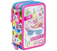 Julian Ross Secretly Unicorn Astuccio Triplo Riempito Bambina, 45 Accessori Scuola Elementare, 20 Centimetri, Colla Stick, Mina+, 3 Zip, Scomparti Organizzati