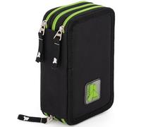 Julian Ross Stiloso Astuccio 3 Scomparti, 45 Pezzi, 2 Penne Gel Cancellabili, Colla, Forbici, Pastelli 4.0, 3 Zip, Bambini, Scuola e Regalo, Nero Verde