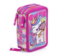 Julian Ross Unicorno Con Gelato Astuccio Triplo Riempito 3D Bambina, 45 Accessori Scuola Elementare, 3 Zip, Scomparti Organizzati, Pastelli, Pennarelli, Colla, Forbici